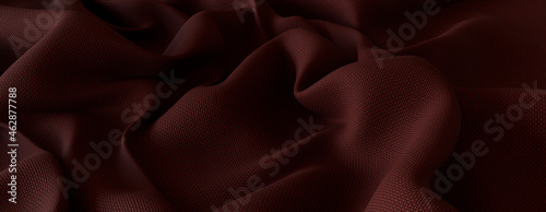 Dark Red Cloth with Ripples and Folds. Tactile Surface Wallpaper.