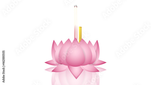 Pink Krathong made from lotus leaves on the night of the full moon Loy Krathong festival celebration in Thailand, Vector Modern design  , isolated on white background