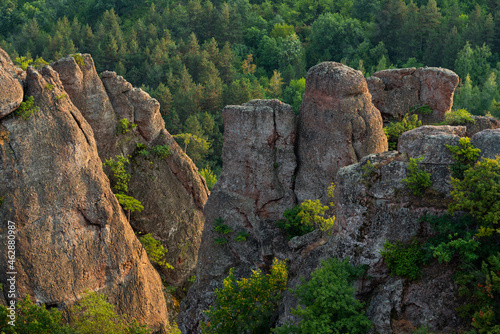 Belogradchik cliff rocks and wall at ancient Kaleto, landmark of Bulgaria