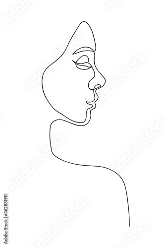 The face of the woman continuous line drawing. One line drawing abstract minimal woman portrait, fashion concept, woman beauty minimalist, slogan design print graphics style,vector illustration for t-