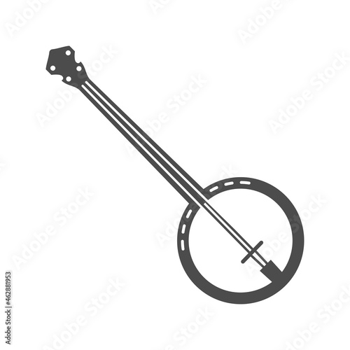 Monochrome banjo icon vector illustration traditional African musical instrument folk audio sound