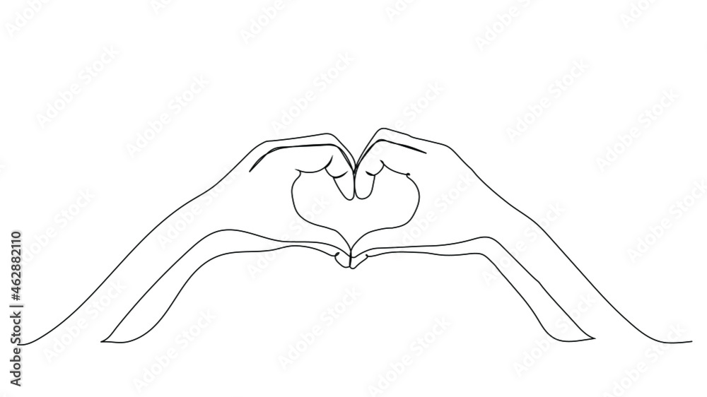 Fototapeta premium Hands in shape of love heart.Continuous line drawing.Love heart one line drawing.Vector illustration