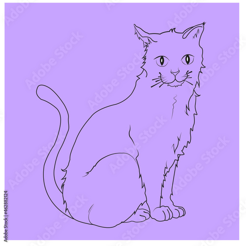 dibujo de gato sentado en fondo violeta