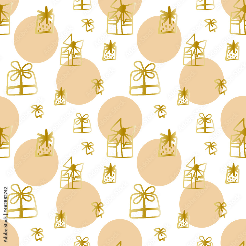 Seamless vector pattern Christmas in gold and champagne color. Repeating, winter, festive, hand drawn in doodle style.Design for textiles, fabric,wrapping paper, scrapbook paper, packaging. Seamless vector pattern Christmas in gold and champagne color. Repeating, winter, festive, hand drawn in doodle style.Design for textiles, fabric,wrapping paper, scrapbook paper, packaging.