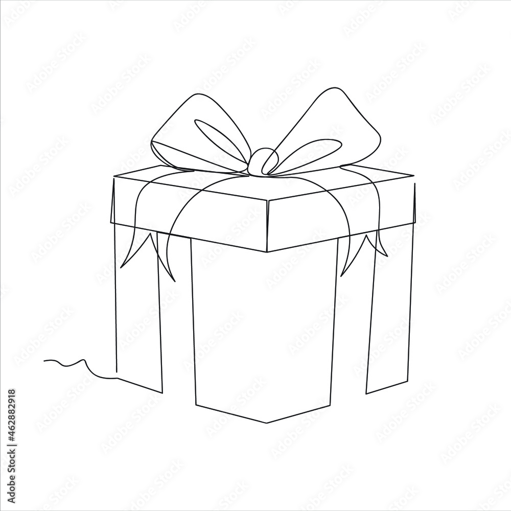 Black Outline Vector Gift Box On White Royalty Free SVG, , 60% OFF