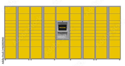 Automated parcel locker in yellow color