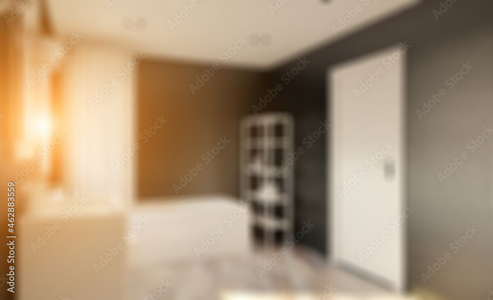 Fototapeta premium Bokeh blurred phototography. Scandinavian bathroom, classic vintage interior design. 3D rend