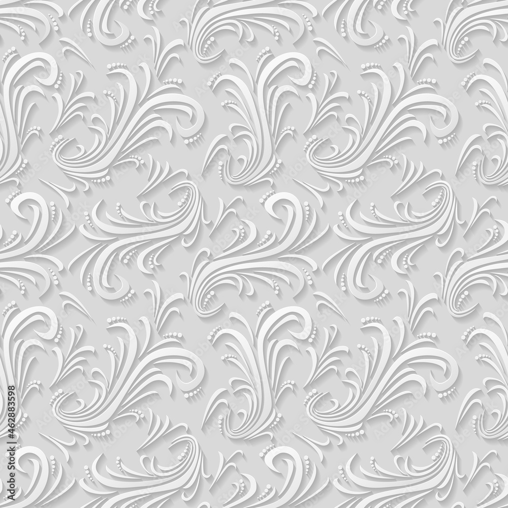 White floral 3d background. Seamless pattern for greeting card decoration. Ornate pattern for textiles, packaging, tiles. Pattern for continuous replicate. Vector illustration
