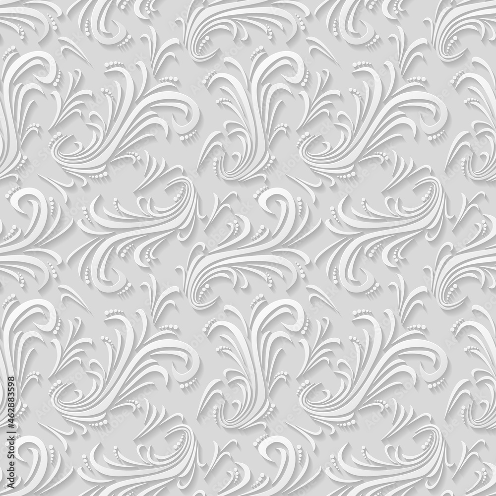 White floral 3d background. Seamless pattern for greeting card decoration. Ornate pattern for textiles, packaging, tiles. Pattern for continuous replicate. Vector illustration White floral 3d background. Seamless pattern for greeting card decoration. Ornate pattern for textiles, packaging, tiles. Pattern for continuous replicate. Vector illustration