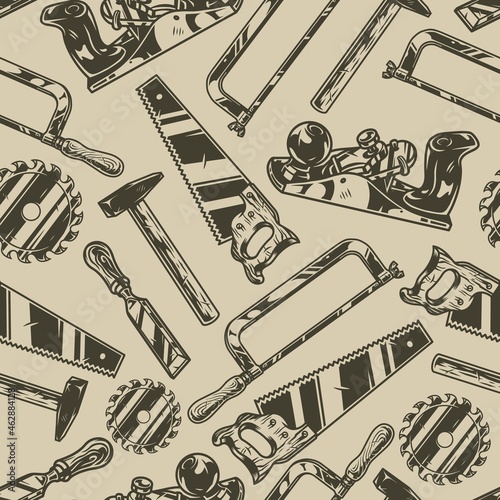 Carpenter work tools vintage seamless pattern