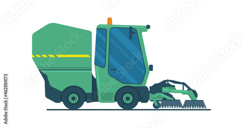 Vacuum road sweeper mini truck with brushes. Vector illustration. photo