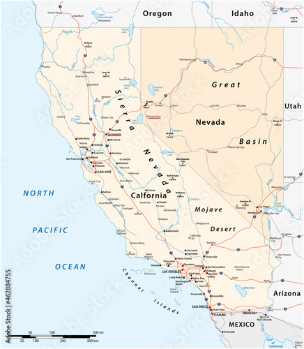 Vector road map of US states California and Nevada photo