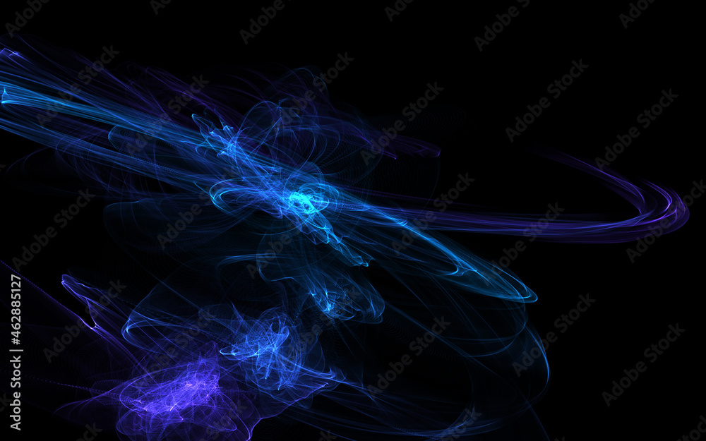 Abstract blue glowing doodles. Chaotic blue lines with a glow effect