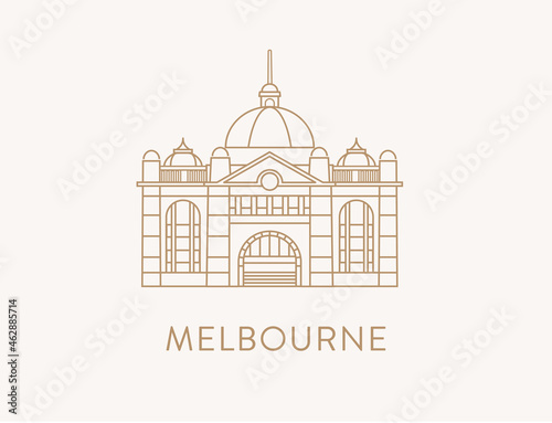 Melbourne's historic and iconic landmark Flinders street railway station, line art style