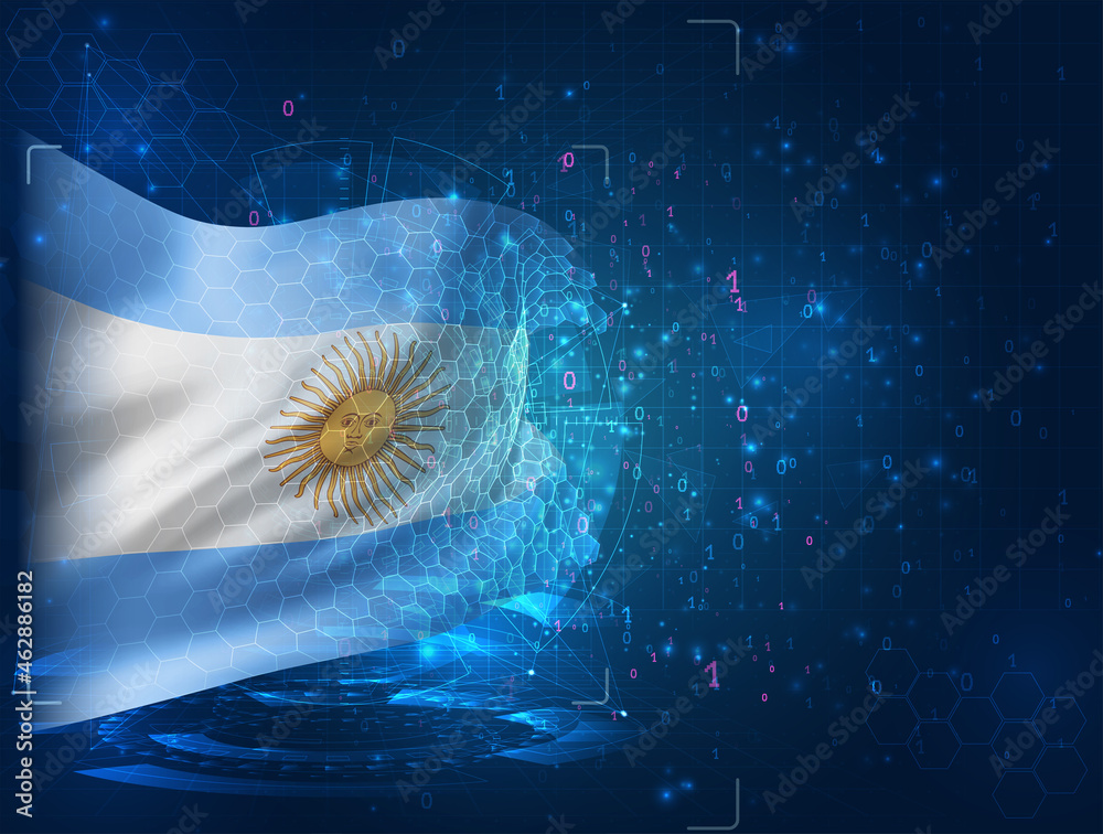 Argentina, vector 3d flag on blue background with hud interfaces Stock ...