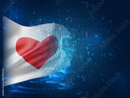 heart and love vector 3d flag on blue background with hud interfaces