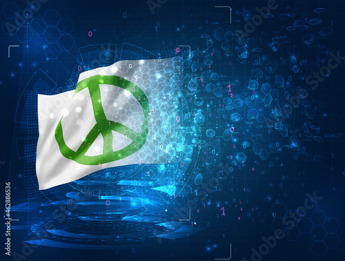 pacifism vector 3d flag on blue background with hud interfaces
