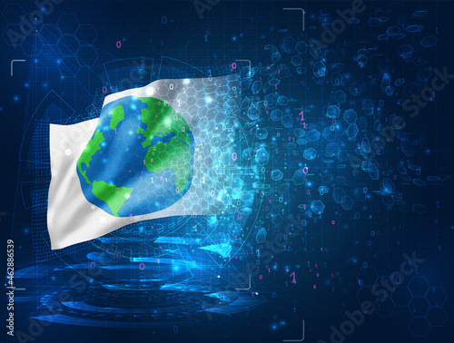 planet Earth vector 3d flag on blue background with hud interfaces