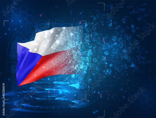Czech Republic, vector 3d flag on blue background with hud interfaces