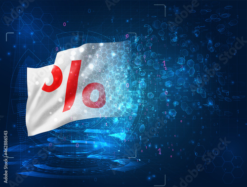 sale and discounts on vector 3d flag on blue background with hud interfaces
