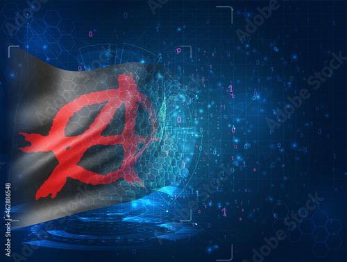 anarchy, vector 3d flag on blue background with hud interfaces