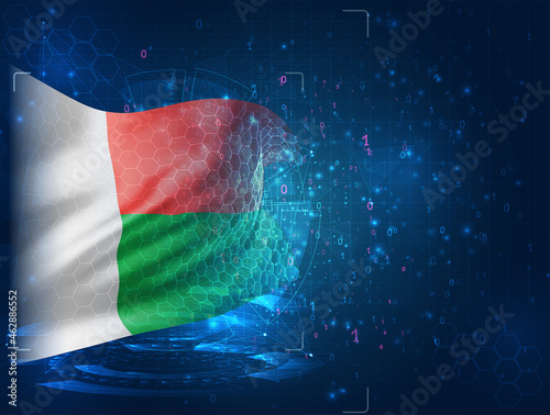 Madagascar  vector 3d flag on blue background with hud interfaces
