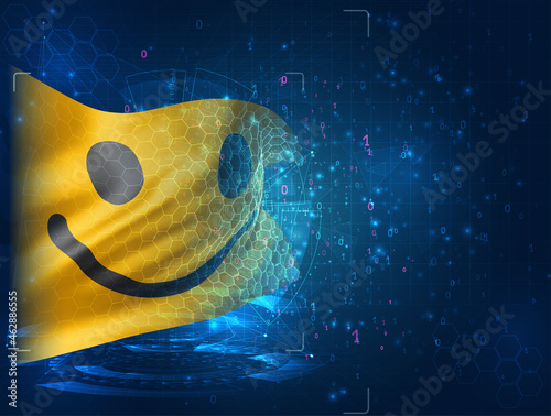 cheerful yellow smile vector 3d flag on blue background with hud interfaces