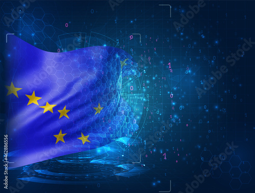 Alaska, vector 3d flag on blue background with hud interfaces