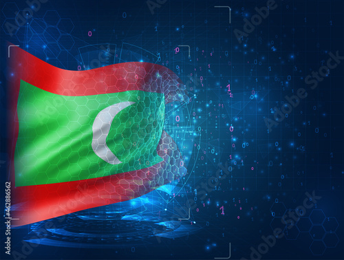 Maldives  vector 3d flag on blue background with hud interfaces