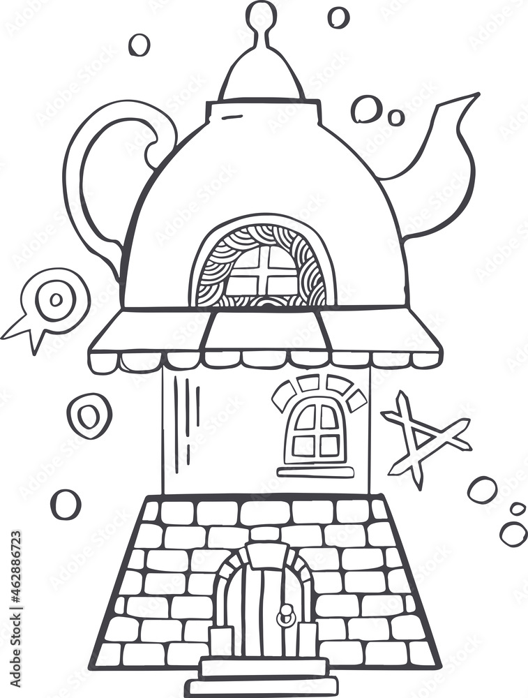 Line, sketch Cup of tea or coffee, tea party feast silhouette vector