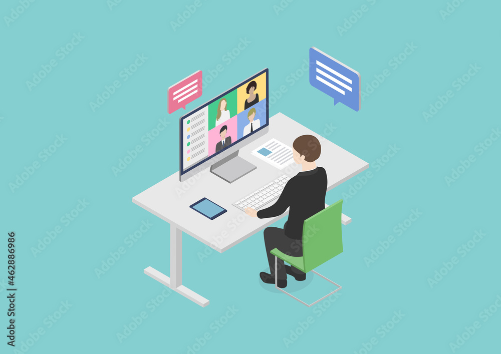 テレワーク 在宅ワーク リモートワークする日本人男性のイラスト素材 Vektornyj Obekt Stock Adobe Stock