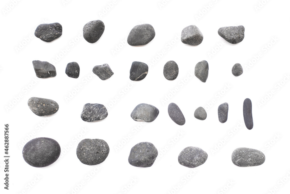 Set of black sea pebbles isolated on the white background. Set of black sea pebbles isolated on the white background.