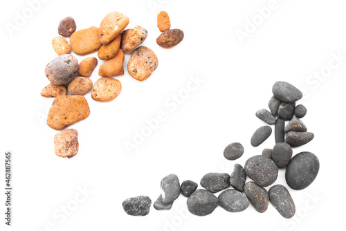 Fotografia Sea pebbles and brick pebbles isolated on the white background.