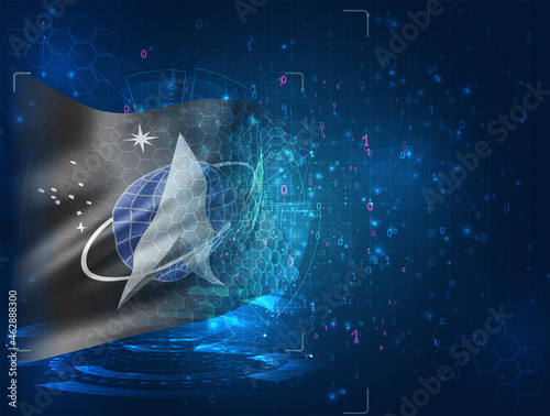 space troops on vector 3d flag on blue background with hud interfaces