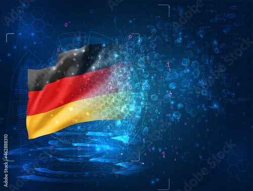 Germany  vector 3d flag on blue background with hud interfaces