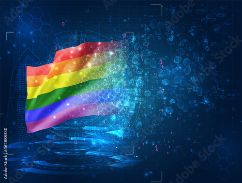 rainbow vector 3d flag on blue background with hud interfaces