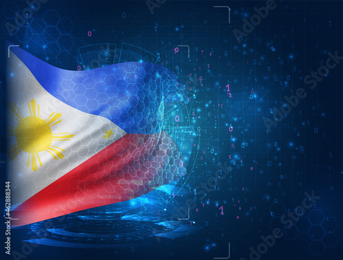 Philippines, vector 3d flag on blue background with hud interfaces