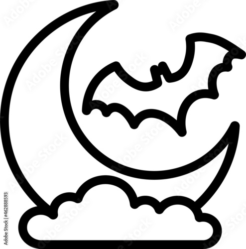 Creepy scary night sky bat moon halloween icon