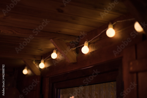 Bulbs on a wooden ceiling