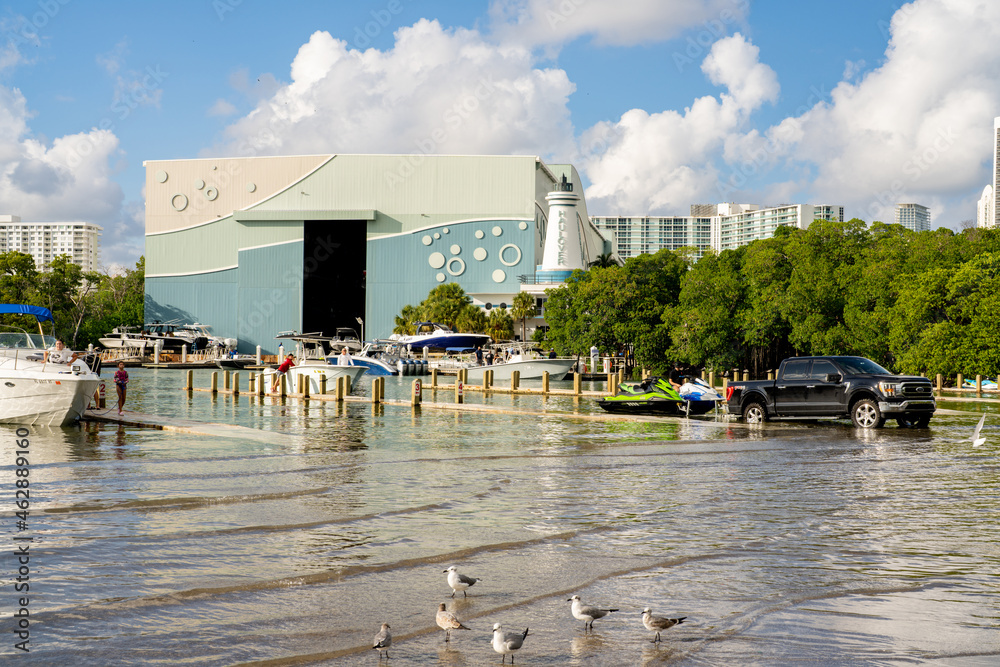 Haulover boat launch during flooding high king tide Stock Photo Adobe