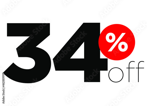 34%. number thirty-four percent off. modern font to use as a tag in digital marketing promotions and discounts. eps10