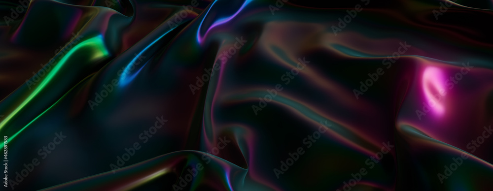 Black Surface with Iridescent Neon Accents. Smooth Texture Banner. Black Surface with Iridescent Neon Accents. Smooth Texture Banner.