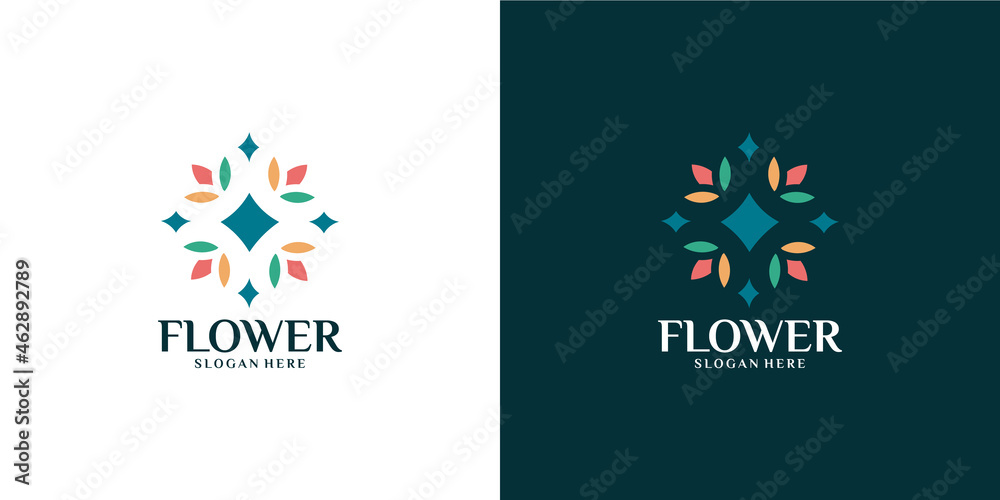 minimalist colorful flower logo set