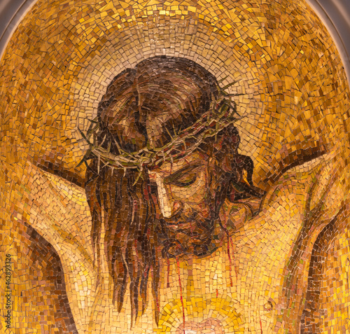 ROME, ITALY - AUGUST 31, 2021: The mosaic of Jesus on the cross after Velasqu...