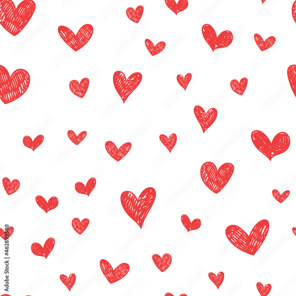 Heart doodles seamless pattern. Love Background texture. Valentine's day romantic design.