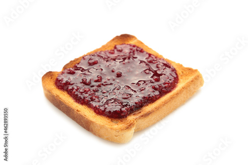 Toast with berry jam isolated on white background