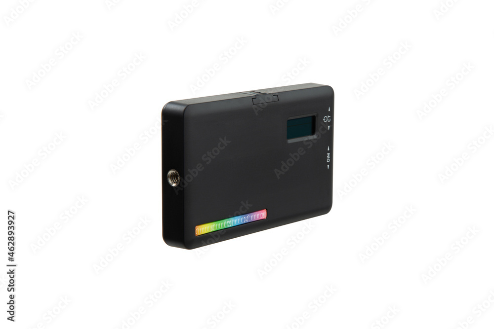 Photo and video LED lamp isolate on white back.Portable lighting device. Photo and video LED lamp isolate on white back.Portable lighting device.