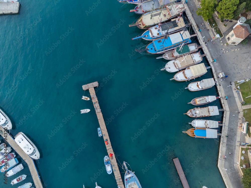 Aerial view on Antalya marina and old town