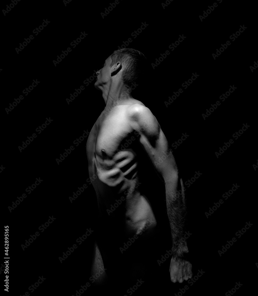 black and white photo, half-naked guy black and white photo, half-naked guy
