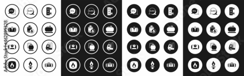 Set Gas filling station, Propane gas tank, for vehicle, Word oil, Oil storage, Location and, and icon. Vector
